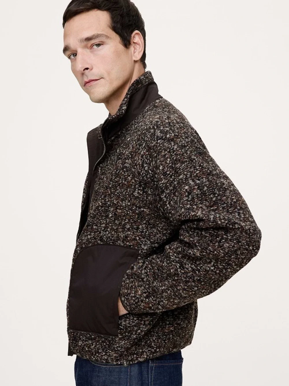 Banana Republic Men’s Wool Blend Zip Jacket Brown Bouclé M